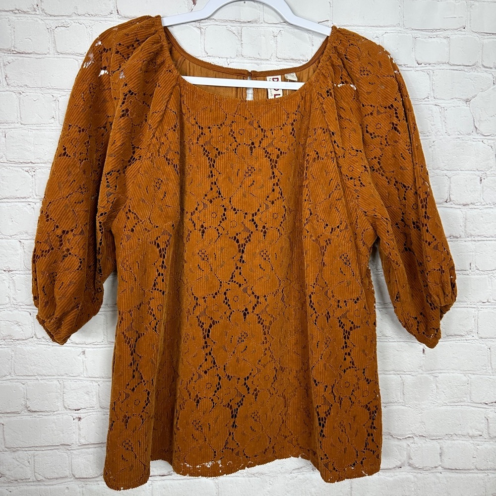 NWT Anthropologie Dolan Left Coast Corduroy 3/4 Sleeve Cutout Blouse Top sz L
